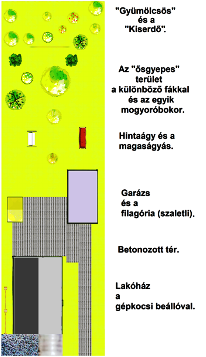 A telken lévő építmények elhelyezkedése